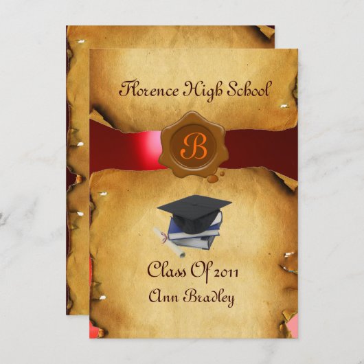 AFSTUDEREN FOTO TEMPLATE PARCHMENT Red Wax Seal Kaart (Voorkant / Achterkant)