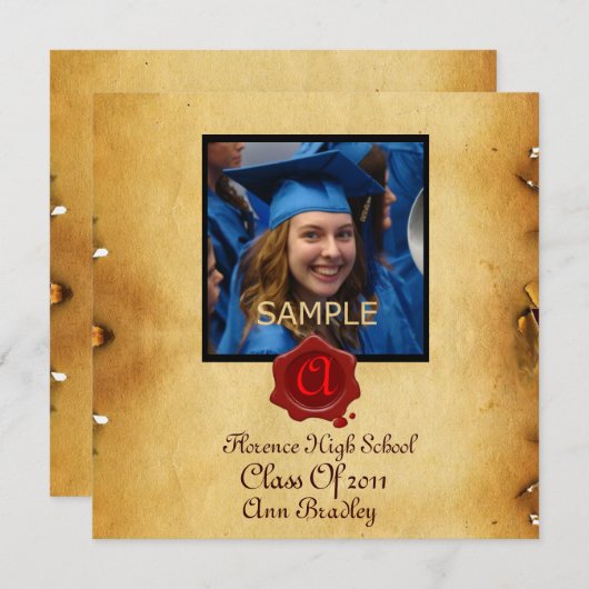 AFSTUDEREN FOTO TEMPLATE PARCHMENT Red Wax Seal Kaart (Voorkant / Achterkant)