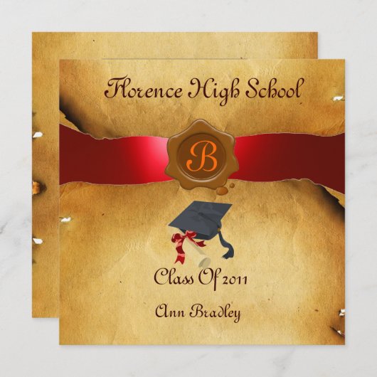 AFSTUDEREN FOTO TEMPLATE PARCHMENT Red Wax Seal Kaart (Voorkant / Achterkant)