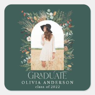 Afstuderen foto terracotta botanische groene vierkante sticker