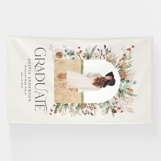 Afstuderen foto terracotta botanische moderne spandoek (Horizontaal)