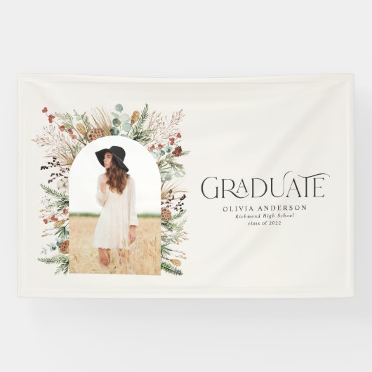 Afstuderen foto terracotta botanische moderne spandoek (Horizontaal)