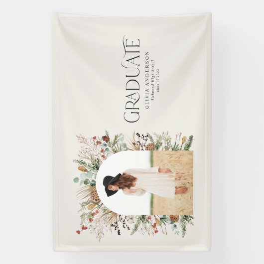 Afstuderen foto terracotta botanische moderne spandoek (Verticaal)