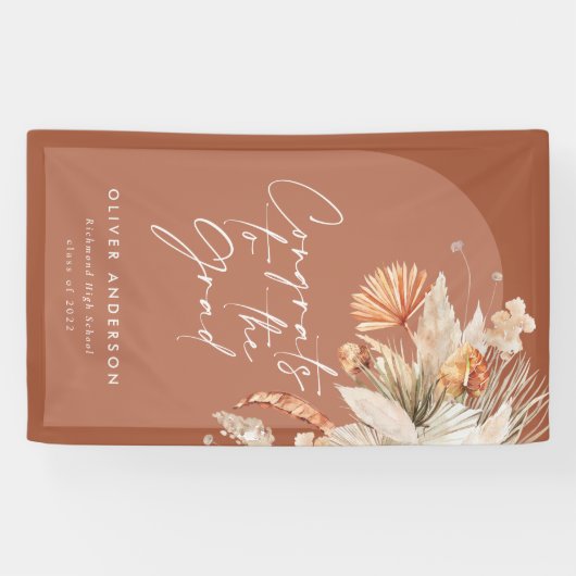 Afstuderen foto terracotta pampas botanisch spandoek (Horizontaal)