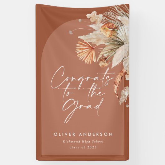 Afstuderen foto terracotta pampas botanisch spandoek (Verticaal)