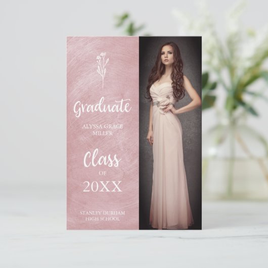Afstuderen Foto Trendy Blush Pink Metal Effect (Staand voorkant)