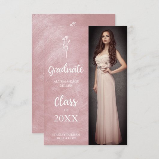 Afstuderen Foto Trendy Blush Pink Metal Effect (Voorkant / Achterkant)