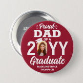 Afstuderen foto Trotse vader Modern Rood en Wit Ronde Button 7,6 Cm (Voorkant /achterkant)