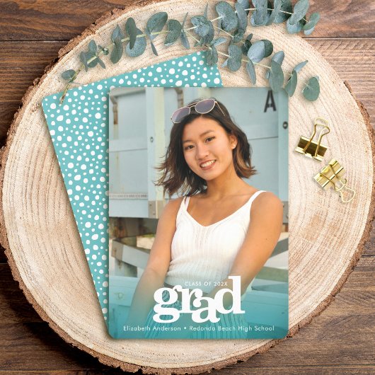 Afstuderen foto turquoise blauw vet modern aankondiging