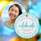 Afstuderen Foto Turquoise Glitter Script Keepsake Keramisch Ornament
