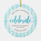 Afstuderen Foto Turquoise Glitter Script Keepsake Keramisch Ornament (Voorkant)