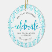 Afstuderen Foto Turquoise Glitter Script Keepsake Keramisch Ornament (Links)
