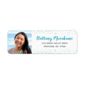 Afstuderen foto turquoise script modern adres etiket (Voorkant)