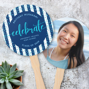 Afstuderen foto turquoise script navy keepomwille handwaaier