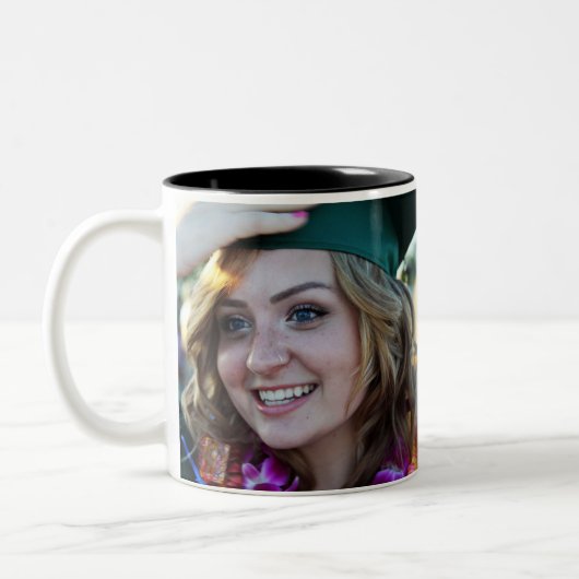 Afstuderen foto tweekleurige koffiemok (Links)