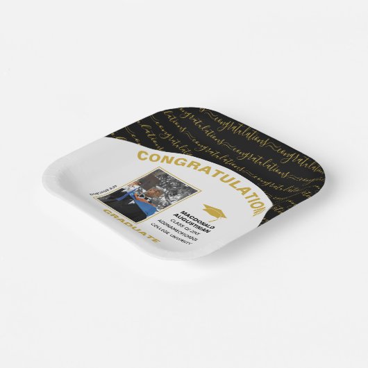 Afstuderen foto van Elegant Black Gold Papieren Bordje (Gebogen)