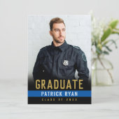 Afstuderen foto van politie Thin Blue Line Gold Aankondiging (Staand voorkant)