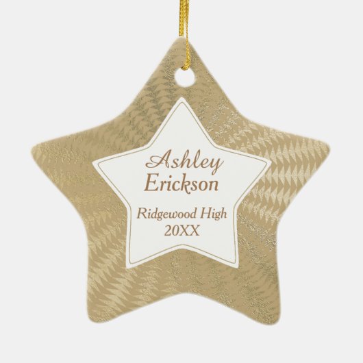 Afstuderen foto van Shimmery Gold Pattern Lijst Keramisch Ornament (Achterkant)