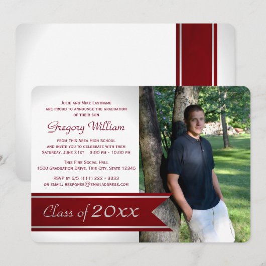 Afstuderen Foto Varsity Ribbon Rood Kaart (Voorkant / Achterkant)