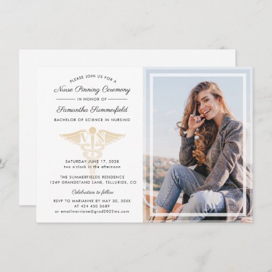 Afstuderen foto verpleegster pinning ceremonie kaart (Voorkant / Achterkant)