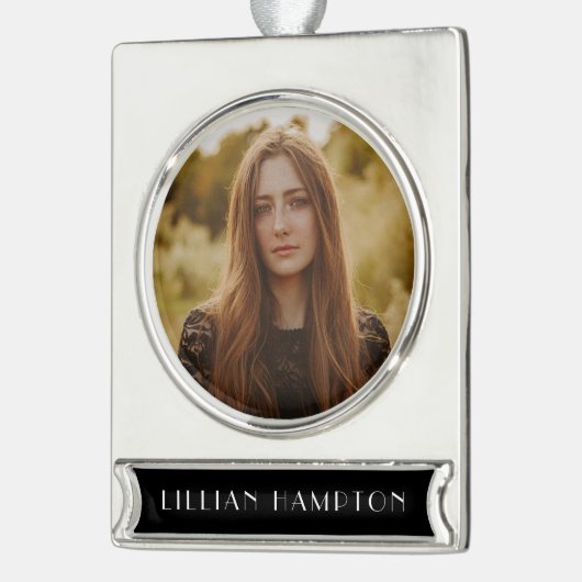 Afstuderen Foto Verzilverd Banner Ornament (Links)