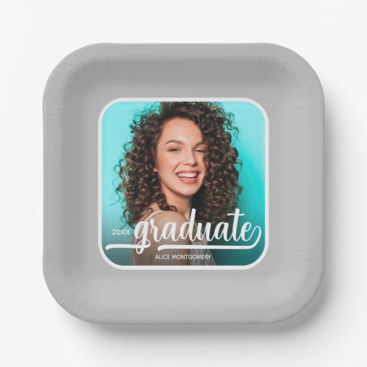 Afstuderen Foto Vet Script Grijs Afstuderen Papieren Bordje (Voorkant)