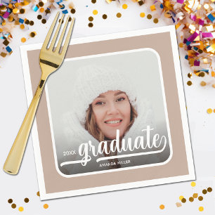 Afstuderen foto vet script taupe servet