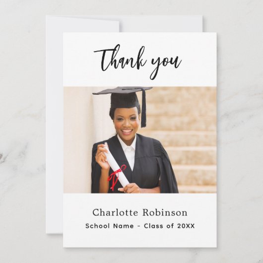 Afstuderen foto wit dank u kaart (Voorkant)