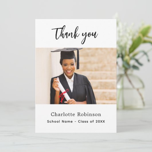Afstuderen foto wit dank u kaart (Staand voorkant)