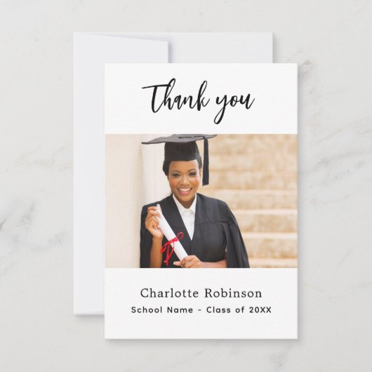 Afstuderen foto wit elegant bedankkaart (Voorkant)