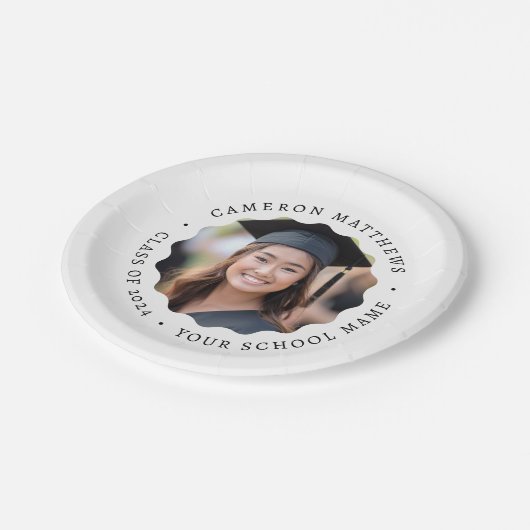 Afstuderen foto wit golvende rand afstuderen papieren bordje (Gekanteld)