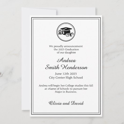 Afstuderen Foto Wit Zwart Tekstaankondiging Kaart (Voorkant)