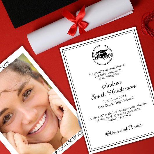 Afstuderen Foto Wit Zwart Tekstaankondiging Kaart