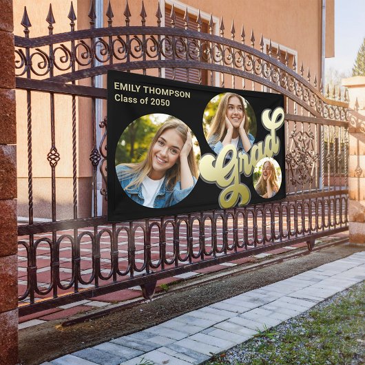 Afstuderen foto Zwart en Goud Spandoek