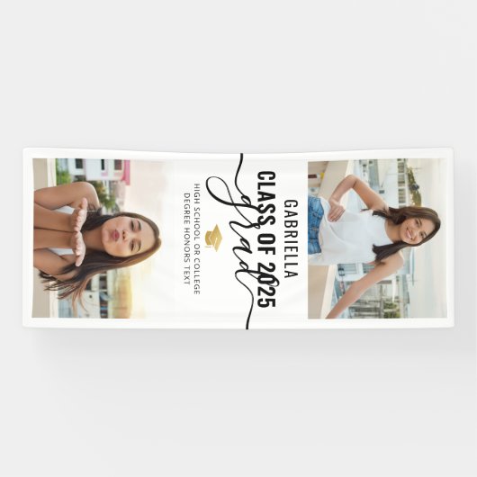 Afstuderen Foto zwart en wit en God Elegant Spandoek (Horizontaal)