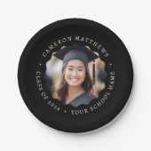 Afstuderen foto zwart golvende rand afstuderen papieren bordje (Voorkant)
