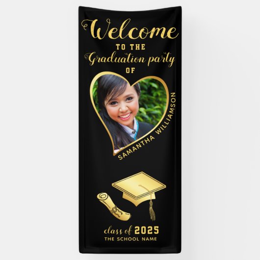 Afstuderen foto Zwart Goud Afstuderen Welkom Spandoek (Verticaal)