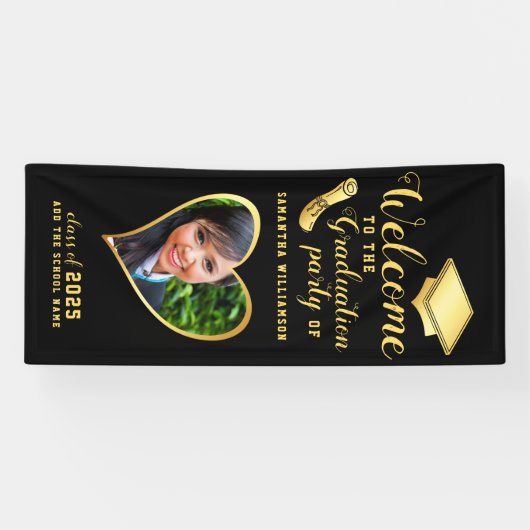Afstuderen foto Zwart Goud Afstuderen Welkom Spandoek (Horizontaal)
