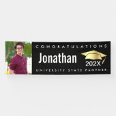 Afstuderen foto zwart goud pet modern, eenvoudig spandoek (Horizontaal)