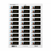 Afstuderen foto zwart gouden script glitter adres etiket (Full Sheet)