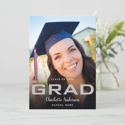 Afstuderen foto zwart-modern aankondiging (Staand voorkant)