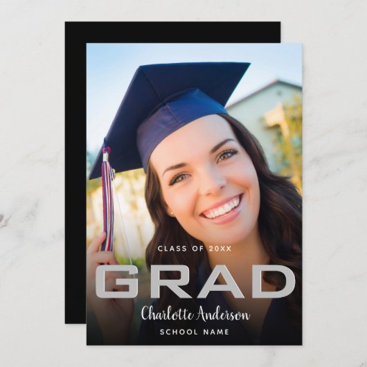 Afstuderen foto zwart-modern aankondiging (Voorkant / Achterkant)