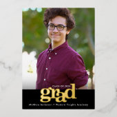 Afstuderen foto zwart vet typografie echt goud folie uitnodiging (Voorkant)