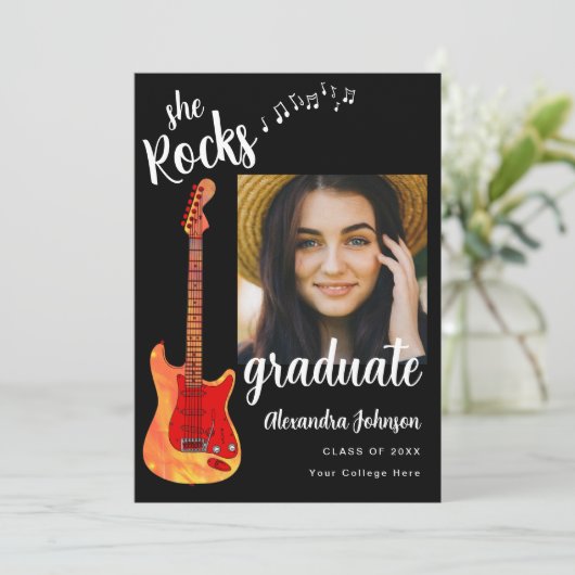 Afstuderen Foto Zwart Wit Script Afstudeerfeest Kaart (Staand voorkant)