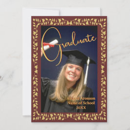 Afstuderen Fotoaankondiging Maroon en Gold Ivy Kaart
