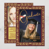 Afstuderen Fotoaankondiging Maroon en Gold Ivy Kaart (Voorkant / Achterkant)