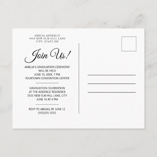 Afstuderen Fotoaankondiging Uitnodiging wit (Achterkant)