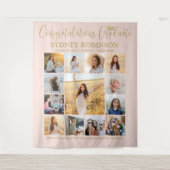 Afstuderen Fotocollage Blush Pink Gold Achtergrond Wandkleed (Voorkant)
