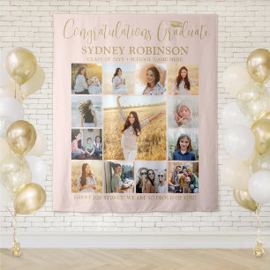 Afstuderen Fotocollage Blush Pink Gold Achtergrond Wandkleed