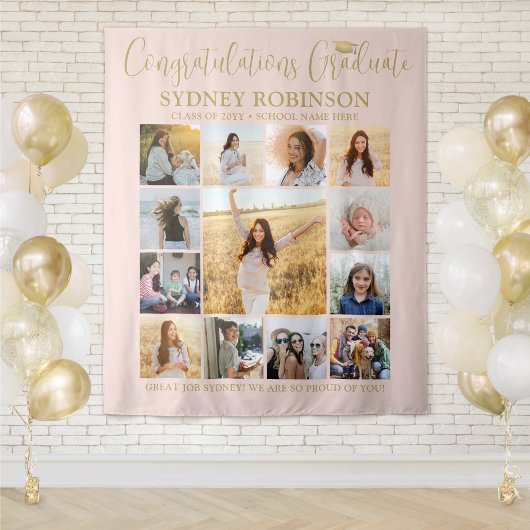 Afstuderen Fotocollage Blush Pink Gold Achtergrond Wandkleed